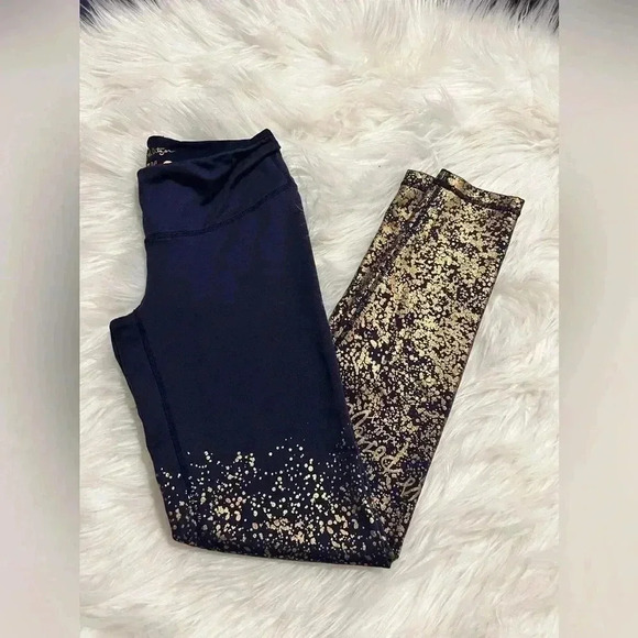 Lilly Pulitzer Luxletic Leggings Women's Small Weekender Blue Metallic Gold - Picture 3 of 8